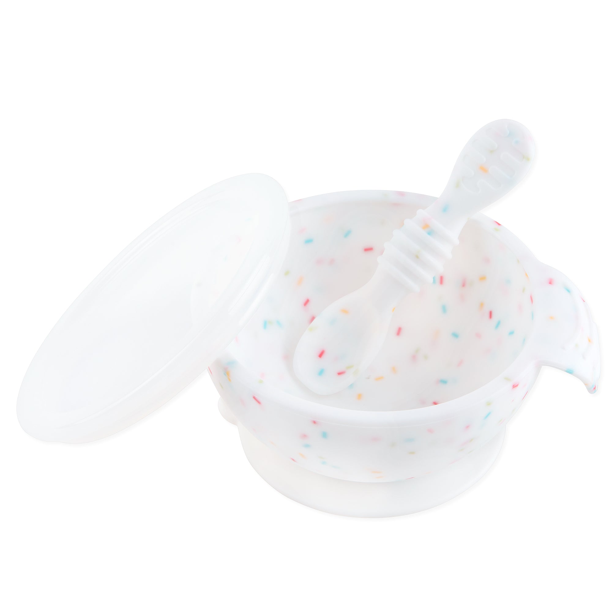 Vanilla Sprinkle Silicone Feeding Set: Baby Bowl & Training Spoon
