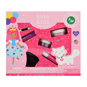 Klee Naturals Kids Natural Mineral Play Makeup Kit, Pom Pom Fairy: Gluten-free eyeshadows, blush & organic lip shimmers with fairy/cat box.