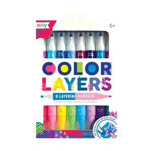 OOLY Double-Ended Layering Markers, featuring 8 vibrant colors, ideal for budding artists exploring layering techniques.