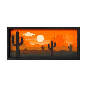 Step into artistry with Begin Agains Desert Abstract Paint and Puzzle Kit, featuring cacti, an orange sky, and a bright sun.