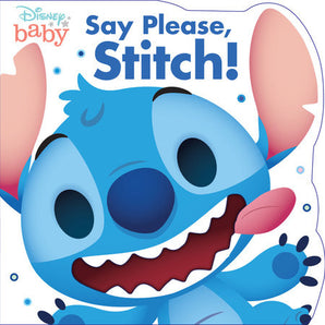 The board book from Random House, Disney Baby: Say Please, Stitch!, features a playful illustration of the blue alien, Stitch.