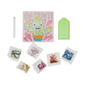 OOLYs Razzle Dazzle DIY Mini Gem Art, Cheery Cactus includes gem packets, pencil & tray. Text: ON POINT! Perfect for your collection!.