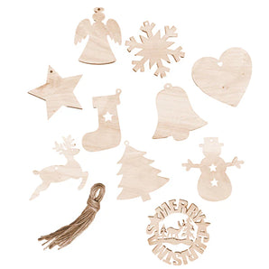 Life of Colour Unfinished Wooden Christmas Tree Ornaments and Twine Bundle are perfect for your modern art project.