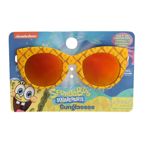 The Arkaid Spongebob Pineapple sunglasses by Sunstaches feature pineapple frames, orange UV400 lenses, and come in branded packaging.