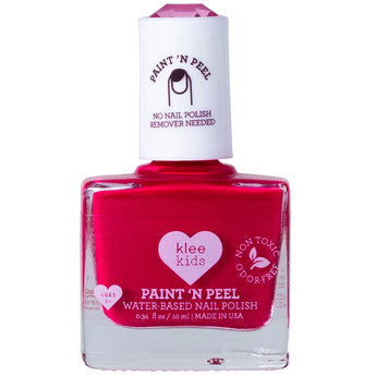 Klee Naturals Kids Water-Based Peelable Nail Polish, bright pink, non-toxic, odor-free, no remover needed. 0.34 fl oz bottle.