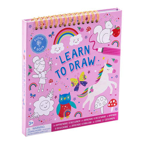 Floss and Rocks Learn to Draw, Rainbow Fairy book has a spiral binding and eco-friendly cover with unicorns, fairies, and rainbows.