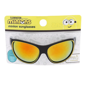 Arkaid Sunglasses by Sunstaches: Minion-themed with UV protection, featuring yellow mirrored lenses and a playful graphic backing.