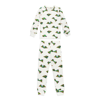 Lovedbaby Organic Long Sleeve PJs, Butterfly: White set with colorful butterfly & dragonfly print, includes top and matching pants.