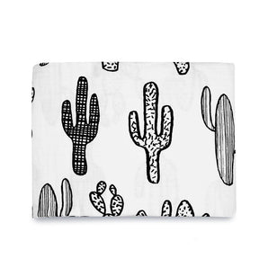 Modern Burlaps Organic Swaddle, Cactus: Black & white GOTS certified cotton blanket with hand-drawn cactus illustrations.