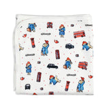 Lovedbabys Organic Blanket, London Paddington: Features a bear in blue coat, red buses & black cabs. Ideal from newborn to toddler.