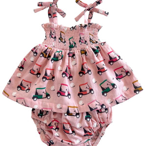 Organic Smocked Set, Pink Golf Cart