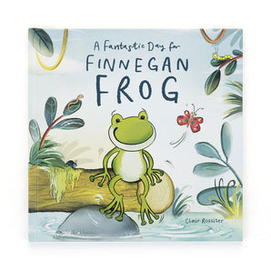 Jellycats A Fantastic Day for Finnegan Frog book: Finnegan smiles on a log by the pond next to plants and a butterfly. Perfect bedtime!.