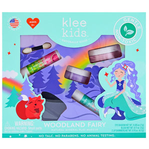 Klee Naturals Woodland Fairy Kids Makeup Kit for ages 3+ includes vibrant mineral colors, organic lip shimmers & a fox-fairy design.