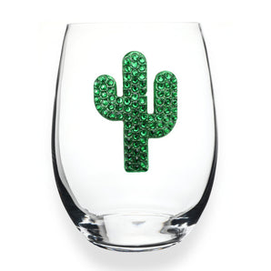 Stemless Wine Glass, Green Cactus