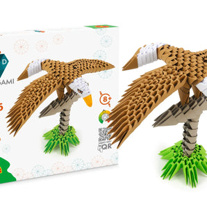 Hotaling Imports 3D Origami, Eagle set features a brown eagle on a green base with pre-cut shapes and box design. Suitable for ages 8+.