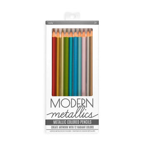 OOLY Modern Metallics Colored Pencils: 12 dazzling colors in radiant shades, perfect for coloring books.