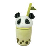 Introducing the Panda Bubble Tea Macaroon by Douglas—a delightful plush toy with a panda head on a light green bubble tea cup, featuring brown beads and a bamboo shoot straw. Its cute ears and eyes make it an adorable collectible!.