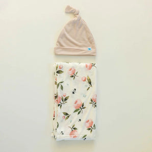 Soft Knit Swaddle and Hat Set, Watercolor Rose