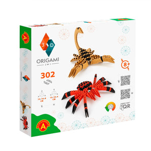 Box of Hotaling Imports 3D Origami: Spider & Scorpion set with 302 pre-cut shapes, ideal for ages 8+.