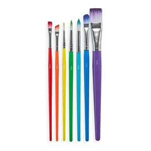 The OOLY Lil Paint Brush Set features six vibrant handles, perfect for watercolor crafts and easy to clean.