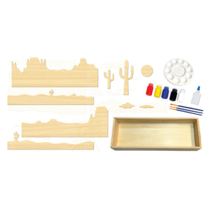 Take a creative break with the Begin Again Abstract Paint and Puzzle Kit, Desert, including paints, brushes, a palette, and glue.