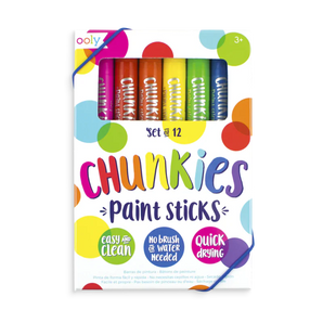 OOLY’s Chunkies Paint Sticks, Box of 12: No brush needed, quick drying, easy to clean—perfect for all your arts and crafts!.