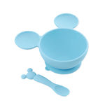 Bumkins Silicone First Feeding Set: Mickey Mouse in Light Blue with bowl and spoon.