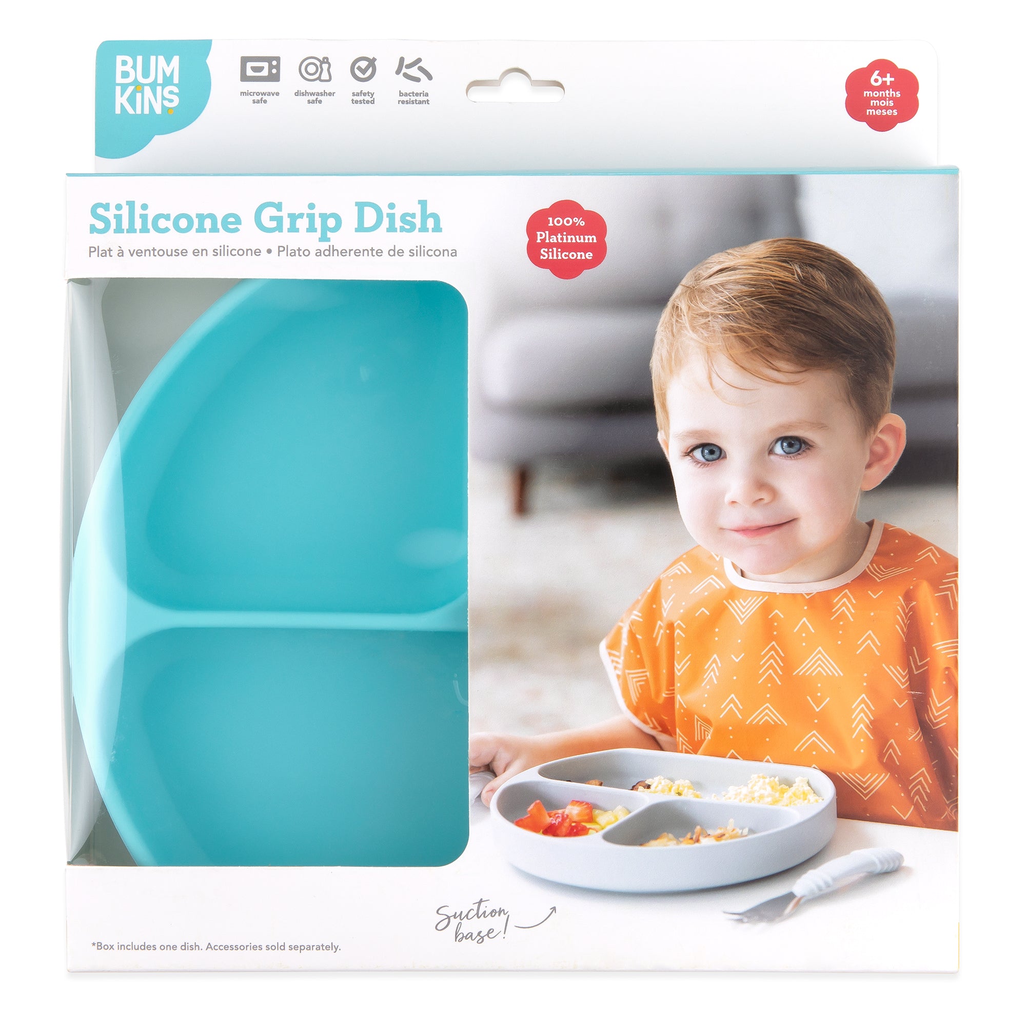Silicone Divided Suction Plate with Cover - Blue
