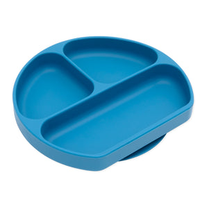 Bumkins Dark Blue Silicone Grip Dish features three compartments for toddler portions, crafted from food-safe silicone.