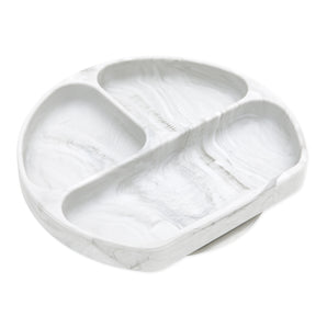 Bumkins Silicone Grip Dish: Marble—round white plate with 3 sections and a food-safe silicone grip for stability.