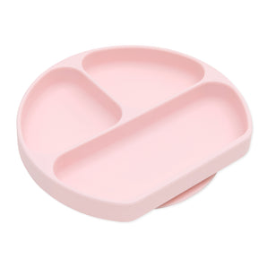 Bumkins Silicone Grip Dish: Pink - Round, divided into three sections for toddler self-feeding.