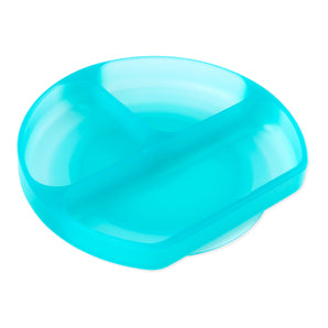 Bumkins Silicone Grip Dish: Blue Jelly plate in turquoise, features 3 sections and a silicone grip for easy handling.