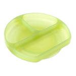 The Bumkins Silicone Grip Dish: Green Jelly is LFGB-grade, round with 3 compartments for a secure grip.