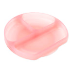 The Bumkins Silicone Grip Dish in Pink Jelly is round with three sections, made of LFGB silicone for secure mealtime.