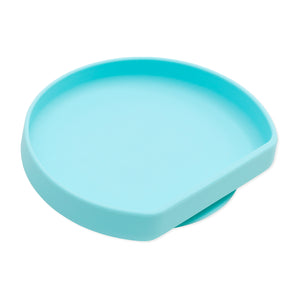 Bumkins Silicone Grip Plate: Blue is round, light blue, and features a raised edge with a secure suction base for stable mealtimes.