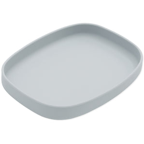 Bumkins Silicone Grip Tray in gray, rectangular, food-safe with raised edges for a secure grip.