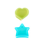 Bumkins Silicone Little Dipper Combo 2 Pack: Aqua Jelly features green heart and blue star cookie cutters on white.