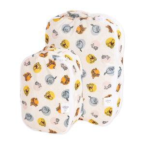 Bumkins Packing Cube 2 Pack: Winnie + Friends features two waterproof packing cubes with colorful Winnie the Pooh designs.