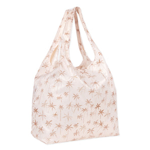 Bumkins Packable Tote Bag: Palm Daze, with a palm tree design, is made from sustainable fabric.