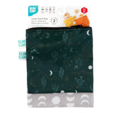 Bumkins Reusable Snack Bag, Large 2 Pack: Desert Night, features durable zippers and waterproof fabric with desert and moon patterns.