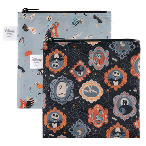 Bumkins Reusable Snack Bag, Large 2 Pack—Everyday Is Halloween: Waterproof pouches with spooky faces, pumpkins & webs on vibrant designs.