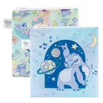 Bumkins Reusable Snack Bag, Large 2 Pack: Stitch Star-ring Up Trouble includes 2 waterproof reusable bags with Disney's Stitch designs.