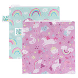 Bumkins Reusable Snack Bag, Large 2-Pack: Rainbows & Unicorns. Colorful, machine washable; perfect for snacks!.