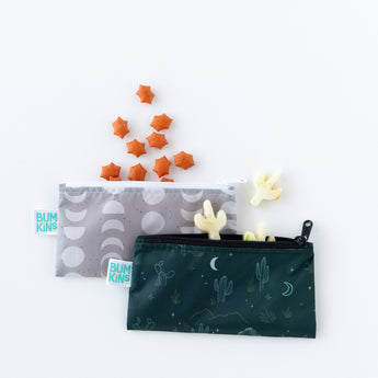 Two Bumkins Desert Night Snack Bags, waterproof with moon phases & cactus designs, spill crackers.