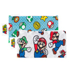 Two Super Mario-themed reusable snack bags by Bumkins, featuring vibrant Mario and Luigi designs on waterproof fabric.