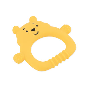 Bumkins Silicone Flat Teether: Winnie the Pooh is a yellow bear-shaped teething toy with a smiling face and textured handle.