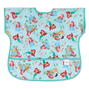 The Bumkins Junior Bib: Ariel is a waterproof bib with various Ariel designs on a light blue background, perfect for toddlers!.