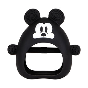 Bumkins Silicone Un-Droppable Mitt Teether: Mickey Mouse is made from LFGB-grade silicone with textured handles, and a white Mickey face design.