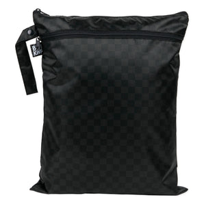 Rich Black Wet/Dry Bag by Bumkins: features waterproof checkered design, zippered compartments, side tag, and looped strap.