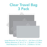 The Bumkins Starry Cactus Clear Travel Bag 3 Pack is TSA compliant and comes in three sizes: Large (9.5 W x 8.5 H), Medium (9 W x 7 H), Small (9 W x 5 H). These reusable gray bags offer measurements in inches and centimeters for convenience.